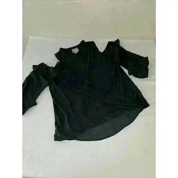 Anthropologie Maeve Black Cotton Cold Shoulder Long Sleeve Blouse Small - Picture 3 of 10